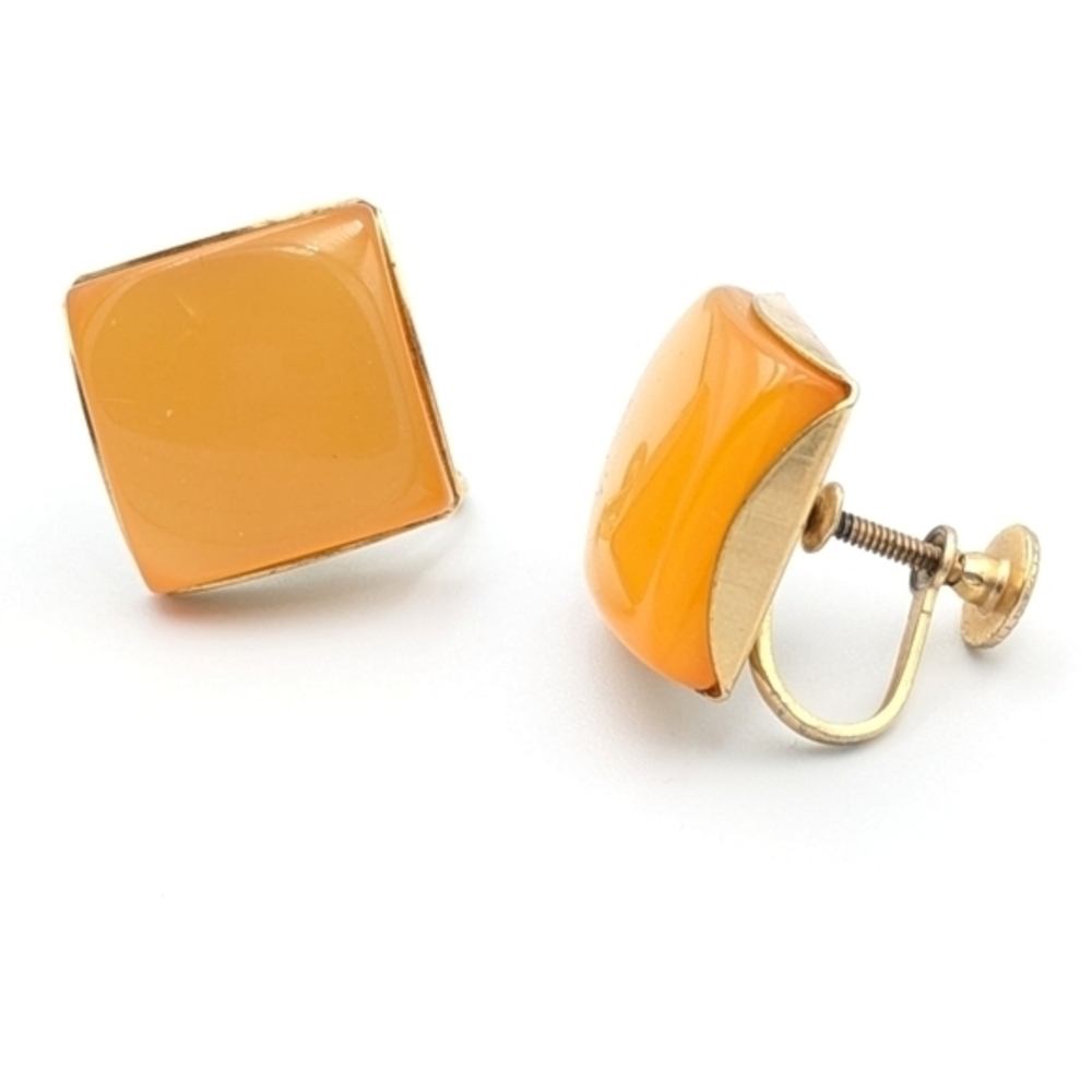 Vintage orange square screw back earrings